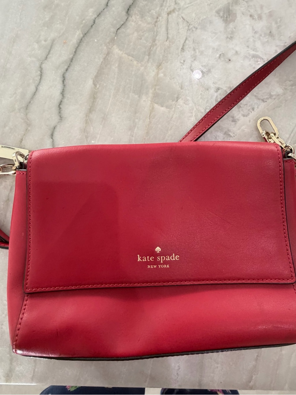 kate spade Red Leather Flap Crossbody with Gold Tone Logo